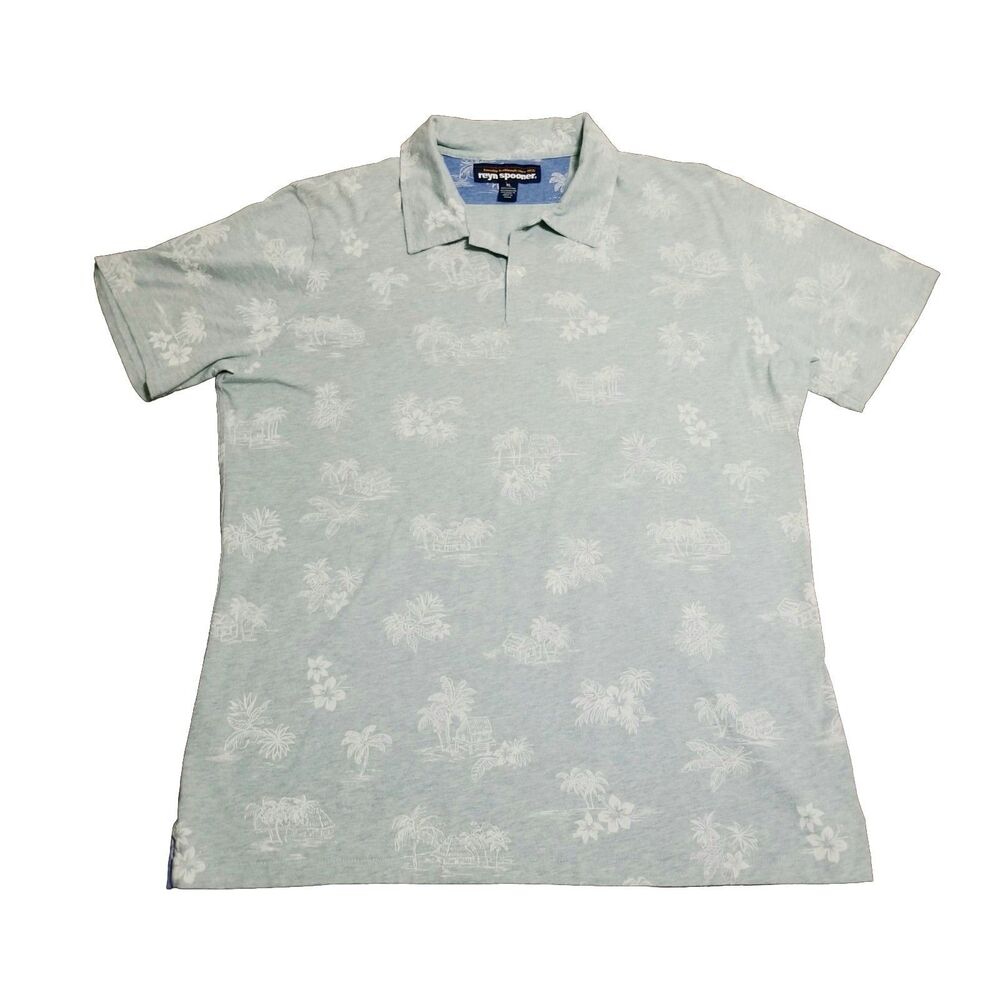 Reyn Spooner Polo Men's Size XL Green Hawaiian Shirt Palm Tree Flower Vacation - Picture 2 of 4